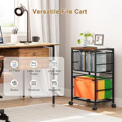 EasyPAG Rolling File Cart with Wheels Letter and Legal Size Hanging File Folder Rack Mobile File Folder Rack with Pull-Out Drawer for Home Office 1 Folder Rack and 1 Drawer, Black