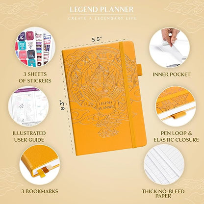 Legend Planner – Weekly & Monthly Life Planner to Hit Your Goals & Live Happier. Organizer Notebook & Productivity Journal. A5 (Yellow)