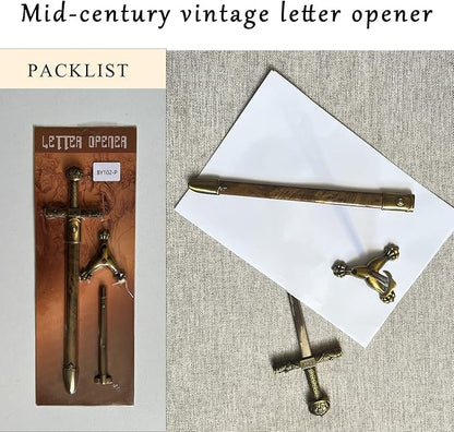 11“ Metal Stainless Steel Letter Opener Sword with Stand,Medieval Vintage Gold Handle,Mini Sword,Lightweight Hand Envelope Slitter,Special Gift