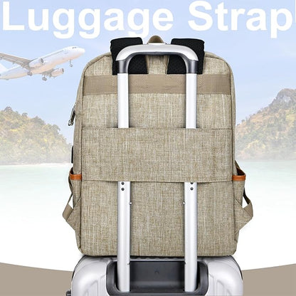 Nicole Miller Travel Laptop Backpack-Business Anti Theft Vintage Backpack with USB Charging Port-Water Resistant Computer Bag (Tan)