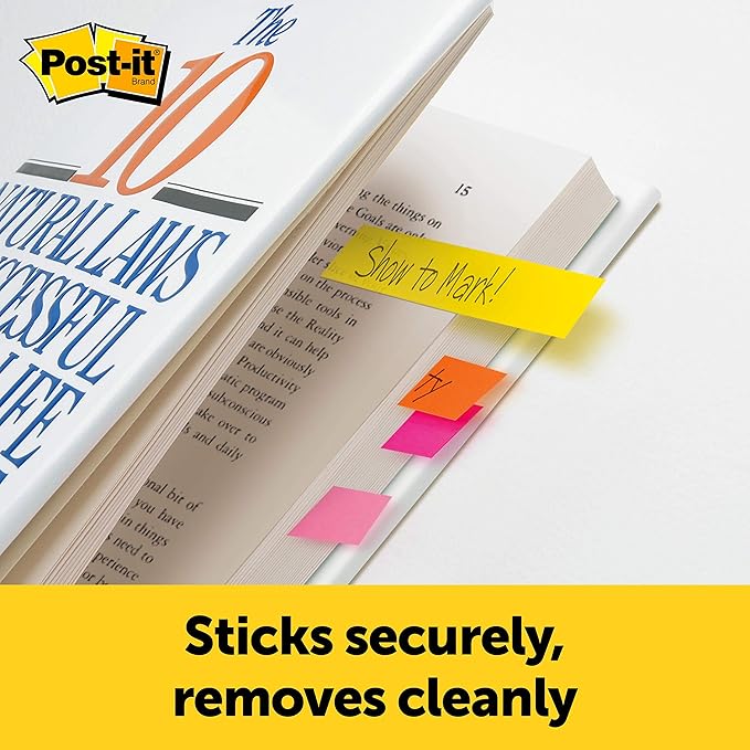 Post-it Page Markers, Assorted Colors, 1/2 in x 2 in, 100 Sheets/Pad, 5 Pads/Pack (670-5AN)