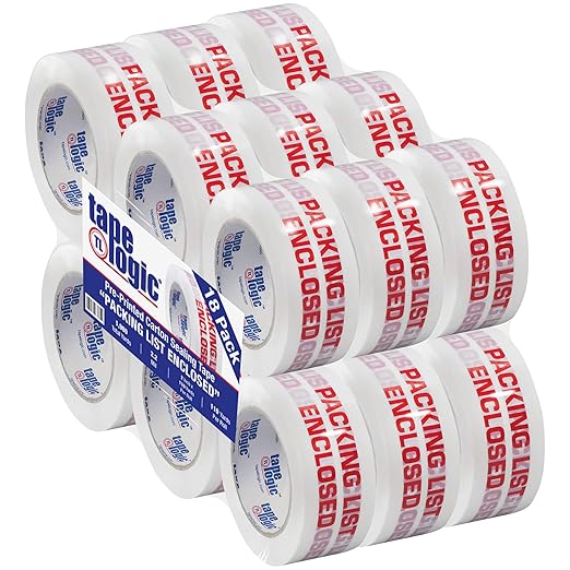Aviditi Tape Logic 2 Inch x 110 Yard 2.2 Mil Red/White, Heavy Duty Packing Tape, "Packing List Enclosed" 18 Pack, Perfect for Packing, Shipping, Moving, Home and Office