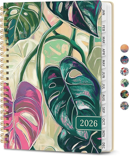 2026 Planner, Aesthetic Weekly and Monthly Planner for Women, Jan 2026 to Dec 2026, Hardcover 2026 Calendar Book with Monthly Tabs, Inner Pocket, Perfect for Office Home School - A5 (6.3" x 8.5"), Monstera