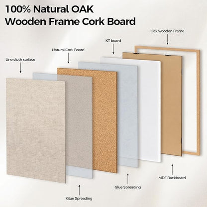 Fun Memories Cork Board Bulletin Board for Office, 20" x 30" Oak Wooden Framed Corkboard, Wall Mounted Notice Pin Board for School Home & Office, Natural Wood