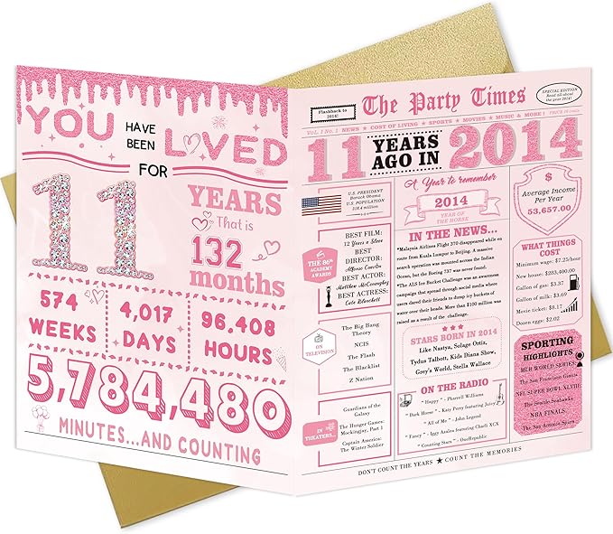 11th Birthday Decorations for Girls，11 Year Old Girl Birthday Card Gifts，11th Bday Card，11 Year Old Bday Decorations for Daughter Granddaughter Niece