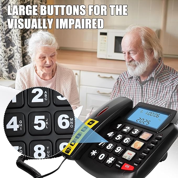 Landline Phones for Home, Big Button Phone for Seniors, House Corded Phones with Speaker and LCD Display, One Touch Speed Dialing, Volume Adjustable, Caller ID Light, Hands-Free Function