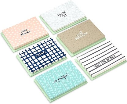 Hallmark Minimalist Thank You Note Card Assortment (48 Blank Cards with Envelopes) Mint Chevron, Blush Polka Dot, Stripes