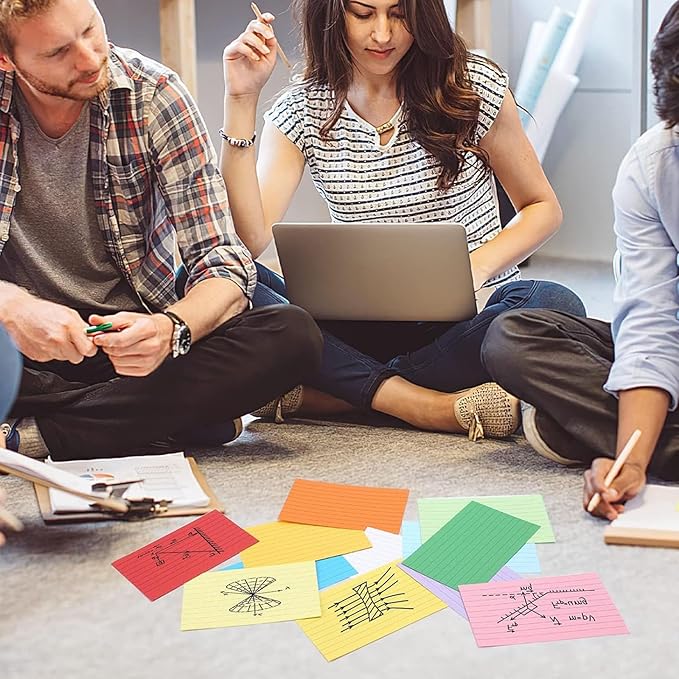 Koogel 1200ct Bulk 3x5" Colored Index Cards | Dual-Sided Ruled & Blank Flashcards | Classroom to Boardroom Multi-Scene System