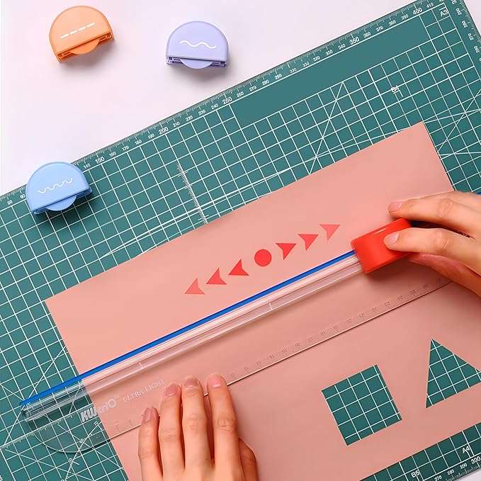 Paper Cutter, Kaluofan Paper Trimmer with 7 Type of Cutting Blade, Unrestricted and Portable Scrapbooking Tool with Side Ruler, for Largest Newspaper A4 Craft Paper PVC Photo Film and Cardstock
