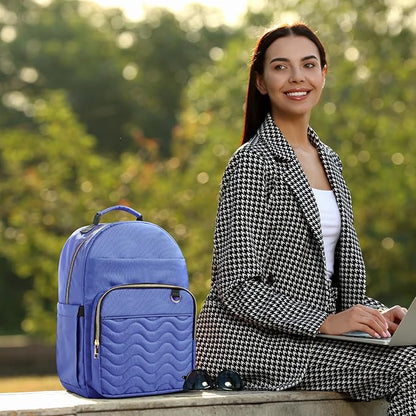 Travel Laptop Backpack for women, Work Backpack Woman with USB Charging Port, Water Resistant College Backpack, Stylish Quilted Girls Backpack Casual Daypack for 15.6 Inch Laptop, Blue