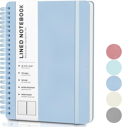 ABERLLS Blue Lined Spiral Journal Notebook with 160 Pages, 8×5.7in, A5 Spiral Notebook, Journaling Notebooks for Work, School, Women, Men, College Ruled Spiral Notebook, Hardcover Leather Journals