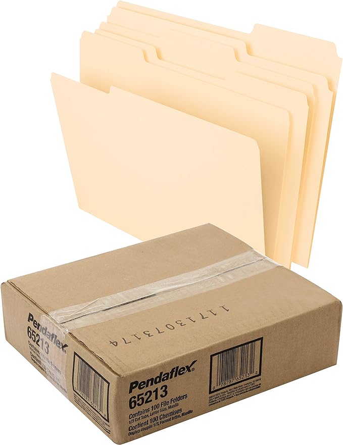 Pendaflex File Folders, Letter Size, 8-1/2" x 11", Classic Manila & Recycled Hanging Folders, Legal Size, Standard Green, 1/3 Cut, 25/BX (81621)