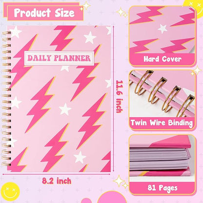 CNhoqc A4 Lightning Planner Notebook - Pink Preppy Lightning A4 Planner Notebook Teen Girl Y2K To Do List Daily Task Checklist Time Management Notepad Daily Agenda Christmas Winter Xmas New Year Gifts