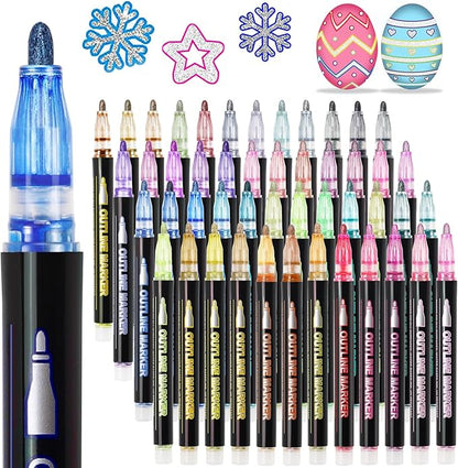 Muchcute Shimmer Markers Outline Glitter Pens: 48 Stocking Stuffers Tween Teen Girl Gifts Trendy Stuff Cute Things Arts Crafts Art Supplies Kids Ages 4 5 6 7 8 9 10 12 14 16 18 Year Old Present Ideas