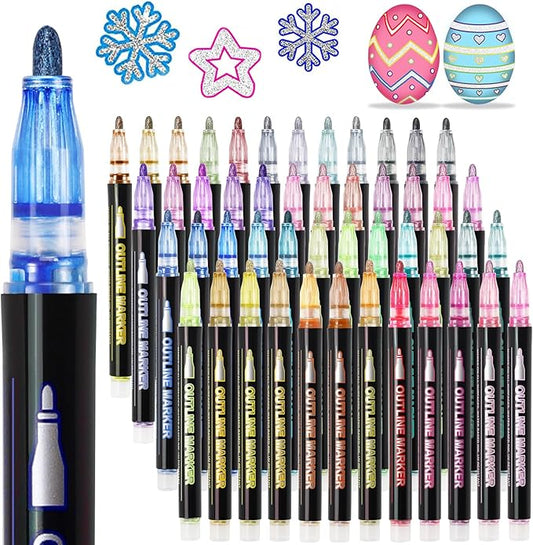 Muchcute Shimmer Markers Outline Glitter Pens: 48 Stocking Stuffers Tween Teen Girl Gifts Trendy Stuff Cute Things Arts Crafts Art Supplies Kids Ages 4 5 6 7 8 9 10 12 14 16 18 Year Old Present Ideas