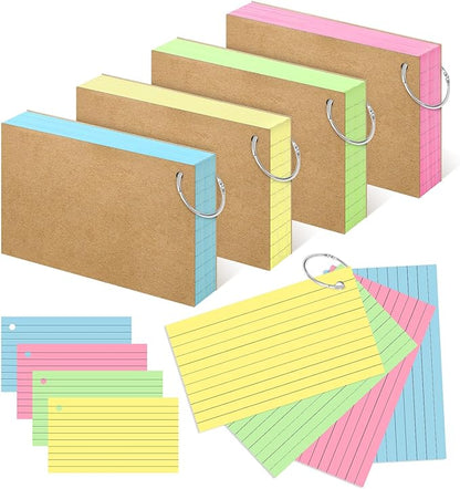 Colored Index Cards 3x5 Inches Flash Cards with Ring Lined Flashcards Note Cards for Studying School Supplies College, 200 Count