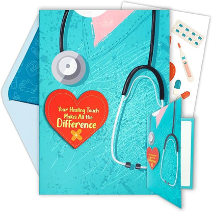 Decorably Gold Foiled 5x8in Individual Nursing Thank You Cards Set with Heart Cutout, Nurse Thank You Card Set with Envelope and Stickers, with Printed Message Inside - Nurse's Day