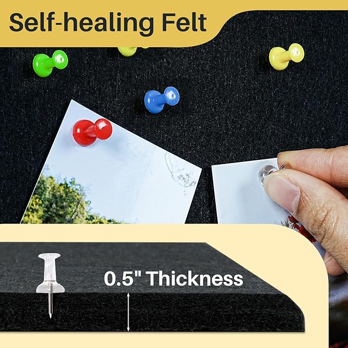 DOLLAR BOSS Large Cork Board for Wall 48" x 36" x 0.5" Bulletin Board 12 Packs Black Cork Board Tiles Self Adhesive Felt Wall Tiles with Pushpins, Corkboard for Office Pin Board Tack Board, Black