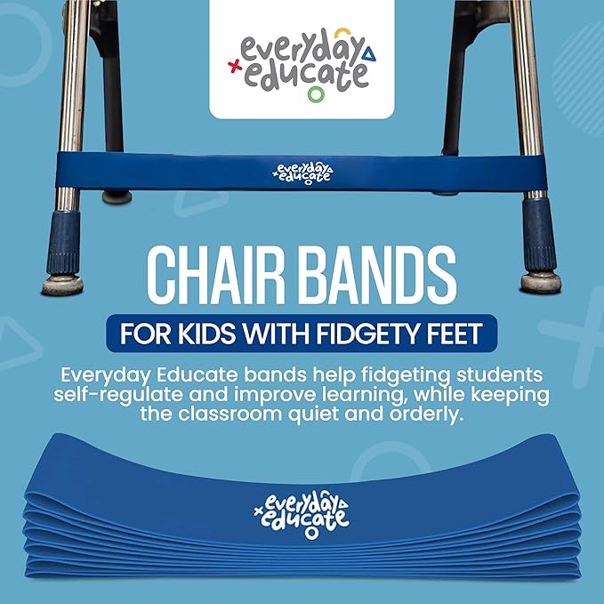 Chair Bands for Kids with Fidgety Feet - Fidget Bands for Classroom Chairs, Feety Bands, Sensory Flexible Bands, ADHD Chair Bands for kids, Anti-Snap Bands for Desk and Seats Blue (Pack of 12)