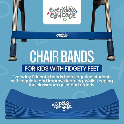Chair Bands for Kids with Fidgety Feet - Fidget Bands for Classroom Chairs, Feety Bands, Sensory Flexible Bands, ADHD Chair Bands for kids, Anti-Snap Bands for Desk and Seats Blue (Pack of 12)