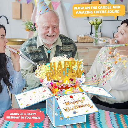 Tnvee 95TH Birthday Cards with Lights Music, 3D Pop Up Singing Happy Birthday Greeting Cards Gifts Ideal for 95 Year Old Mom Father Grandma Grandpa