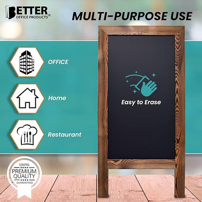 Better Office Products Magnetic A-Frame Chalkboard Sign, Extra Large 20" x 40", Standing Chalkboard Easel, Deluxe Set with Multiple Accessories, Outdoor Sidewalk Sandwich Board Sign,(Rustic Brown)