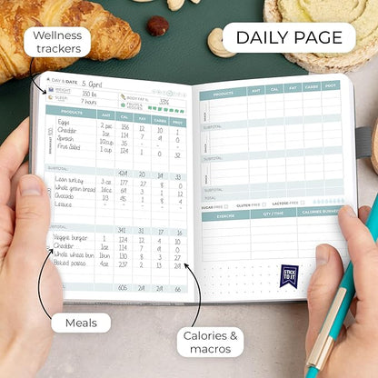 Clever Fox Food Journal Pocket - Daily Food Diary, Meal Planner to Track Calories & Nutrients, Weight Loss Tracker Notebook, 4x5.5” (Silver Black)