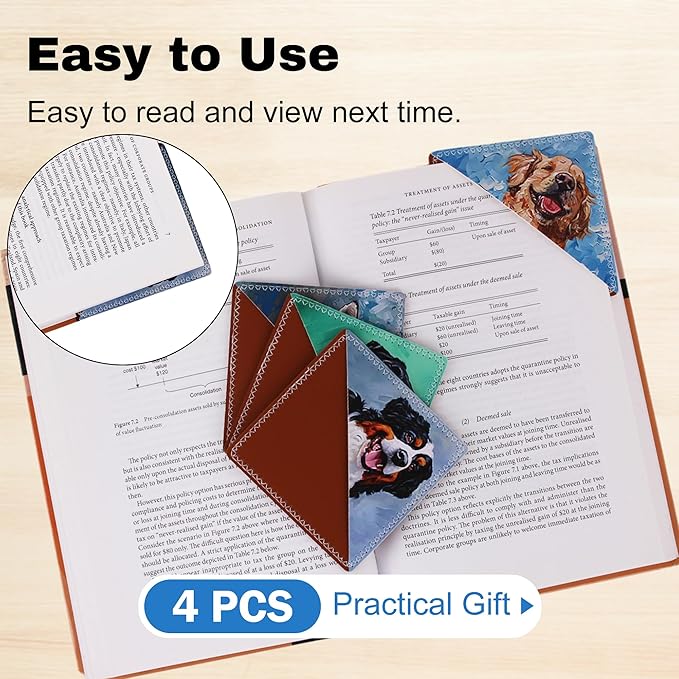 4 Pieces Leather Bookmarks, Cute Book Accessories for Reading Lovers, Page Markers for Women Men Kids Students Teachers Retirement Birthday Gift (Cute Dog)