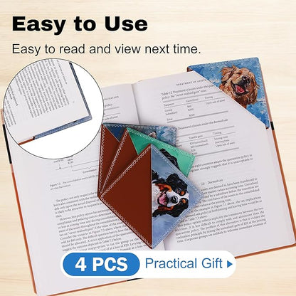 4 Pieces Leather Bookmarks, Cute Book Accessories for Reading Lovers, Page Markers for Women Men Kids Students Teachers Retirement Birthday Gift (Cute Dog)