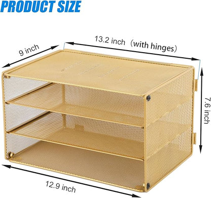EASEPRES 3 Tier Desk Paper Organizer, Gold