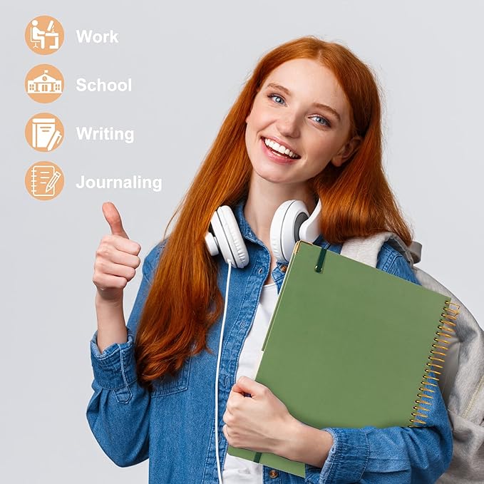 FLYING EAGLE Large Spiral Notebooks for Work School College Ruled Notebook 8.5 x 11 with Tab Stickers A4 Hardcover Journal Note Book for Women Men Writing Note Taking Supplies, 220 Pages, Green