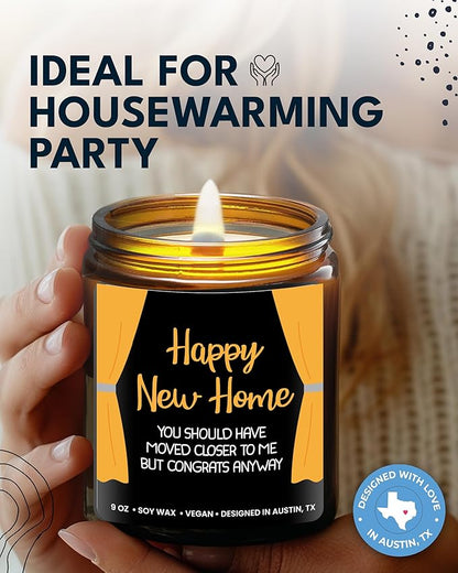 Happy New Home Candle, Unique Housewarming Gifts for Women and Men, Funny New Home Gift Ideas for Her or Him, Best Housewarming Gifts, Best Presents for Friends and Family Moving Away, Gift-Ready