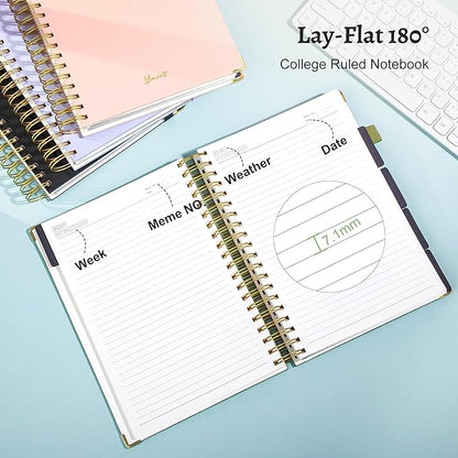 Yoment Leather Spiral Notebooks for Work Thick 5 Subject Notebook College Ruled with Dividers 360 Pages B5 Hardcover Lined Journals for Women Men Writing, Green