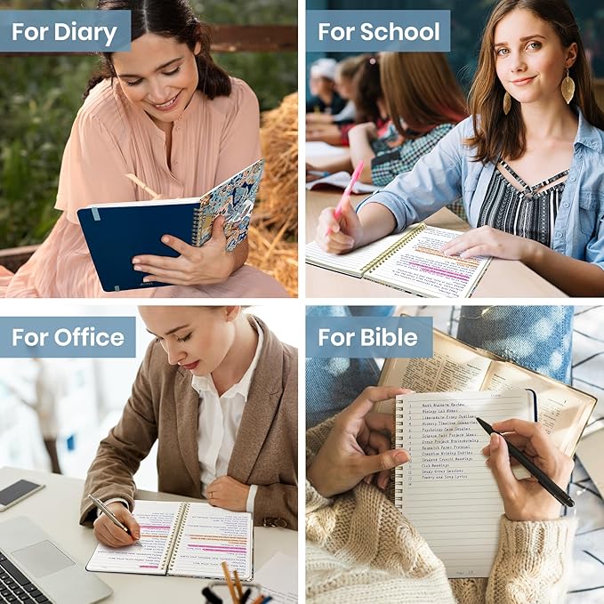 Lined Spiral Journal Notebook for Women, A5 College Ruled Journals for Writing, Hardcover Notebooks for Work, Note Taking and Office School Supplies,140 Pages - Lineage Floral