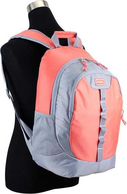 FUEL Hiking Backpack for Women Men Terra Sport, Travel, College, Gym, Work with Laptop Sleeve, Bungee, 18 Inches, Sweet Coral