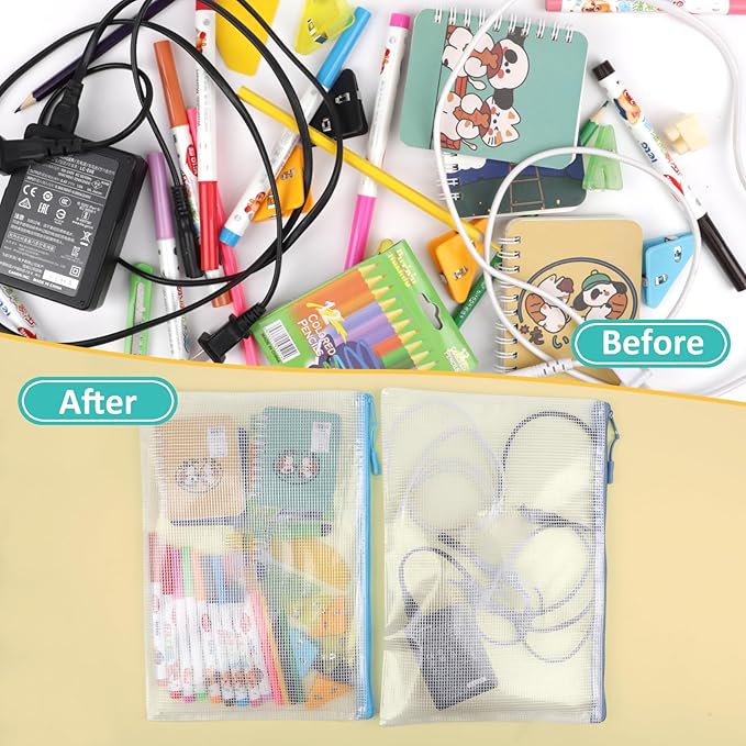 12pcs Mesh Zipper Pouch Bags, A4 Puzzle Bag (12 Colors, 12 Packs) for Organizing, Classroom Must Have Storage Bag, File Bags for School, Board Games and Office Supplies