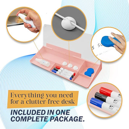 15-Inch Desktop Whiteboard - Glass Dry Erase Board for Desk Whiteboard with Stand with 3 Markers, Spray Bottle, 3 Cable Holders & Storage Box Work from Home Office Gadgets, Peach