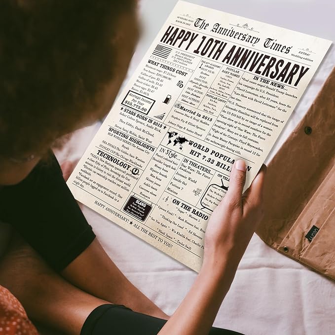 Jumbo 10th Anniversary Card for Him Her, Big 10 Year Anniversary Card Gift for Wife Husband, Romantic Tin Anniversary Card for Couple, Romantic Decennial Gifts