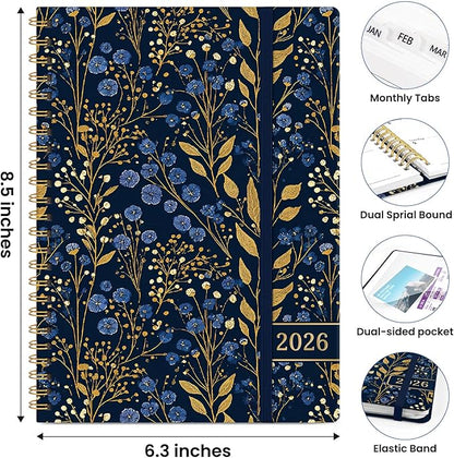 2026 Planner, Weekly and Monthly Planner for Women, January 2026 to December 2026, Pretty Hardcover 2026 Calendar Planner Book with Tabs, Inner Pocket, Spiral Bound, Perfect Office Home School Supplies - 6.3" x 8.5", Tiny Blues