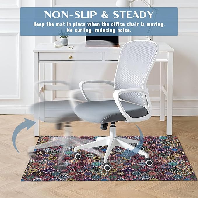 Office Chair Mat for Hardwood Floor Floral Mandala 36"x48" Computer Gaming Chair Mat Anti-Slip Office Rugs Floor Protector for Rolling Chairs Under Desk Rug for Home Office