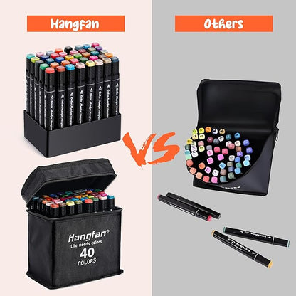 Art Markers, for Adult Coloring Books No Bleeding,40 Colors Dual Tip Alcohol Markers Brush Tip,Give 1 White Highlighter,1 Tracing Pen,Anime Coloring Sketch Illustrations (Black Pen Container)