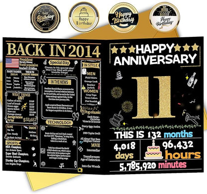 Joycard 11th Anniversary Card for Women Men, Gold Wedding Card for Wife Husband, Sweet Marriage Decorations Gifts for Couple, Perfect for Her Him on Anniversary Day, Back in 2014