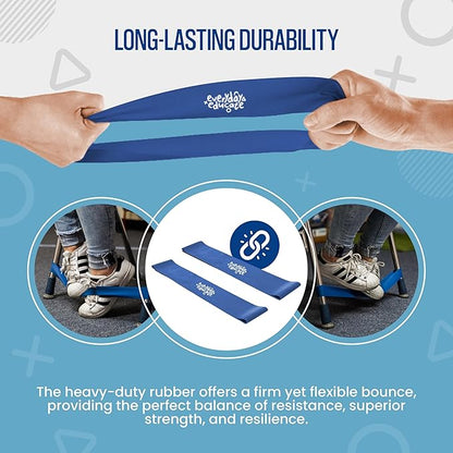 Chair Bands for Kids with Fidgety Feet - Fidget Bands for Classroom Chairs, Feety Bands, Sensory Flexible Bands, ADHD Chair Bands for kids, Anti-Snap Bands for Desk and Seats Blue (Pack of 12)