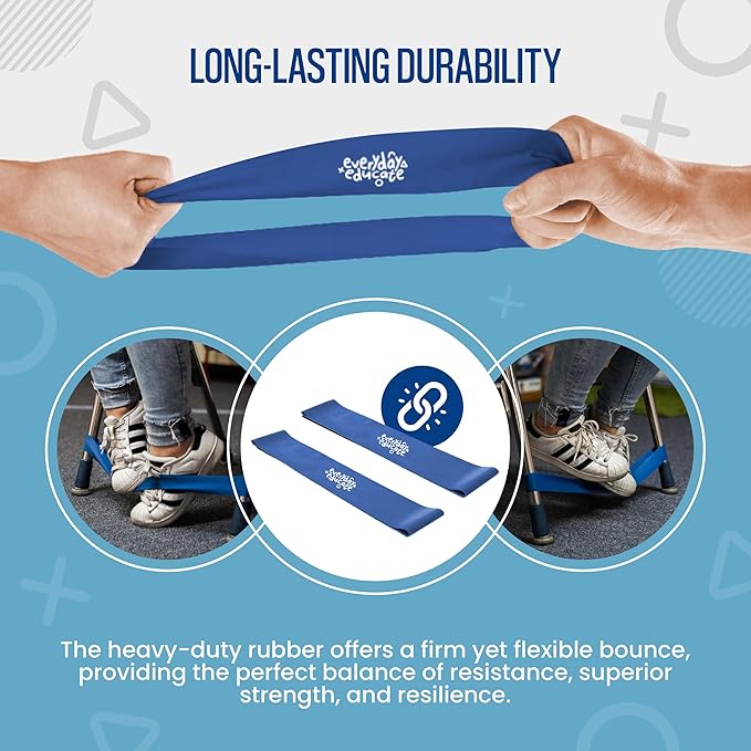 Chair Bands for Kids with Fidgety Feet - Fidget Bands for Classroom Chairs, Feety Bands, Sensory Flexible Bands, ADHD Chair Bands for kids, Anti-Snap Bands for Desk and Seats Blue (Pack of 24)