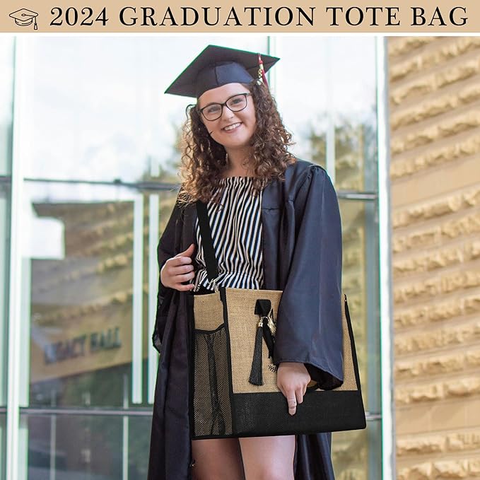 YOOLIFE Christmas Gifts for Women - Initial Jute Tote Bag & Makeup Bag, Birthday Gifts for Women Her Mom Teacher Friend