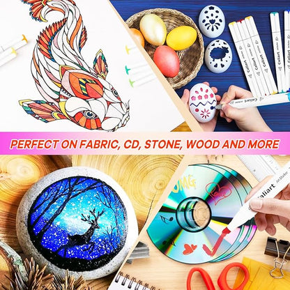 Caliart 61 Colors Pastel Alcohol Markers, Brush & Chisel Dual Tip Markers for Adult Coloring Book, Sketch Pens Permanent Art Markers Set for Easter Eggs Decorations Stuffers Drawing Supplies Gift
