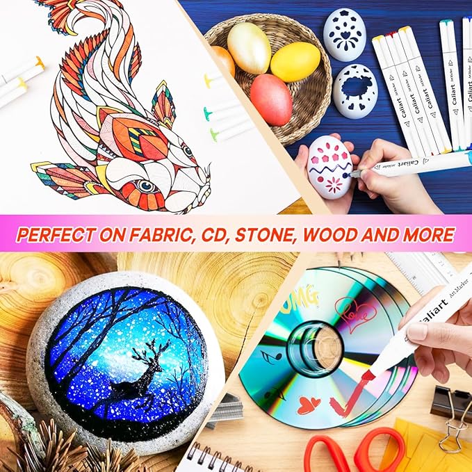 Caliart 168 Colors Brush & Chisel Alcohol Markers for Adult Coloring Book, Dual Tip Artist Sketch Art Markers, Aesthetic Cute Preppy Stuff School Supplies, Pens for Lettering Drawing Cards Planner