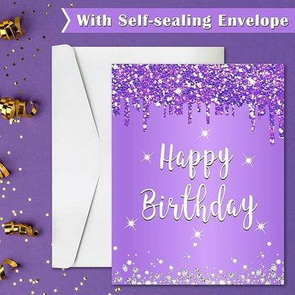 Zirtorei Jumbo Birthday Card with Envelope, Giant Guest Book Happy Birthday Greeting Cards for Women, Large Birthday Card Gifts Party Supplies, Purple Silver Extra Big Birthday Card Decor