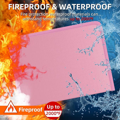 Fireproof Accordion File Organizer, Portable Expanding File Folder with Waterproof Zipper&Labels, Pink Document Organizer with 13 Pockets, File Organizer for Important Document/Paper Storage