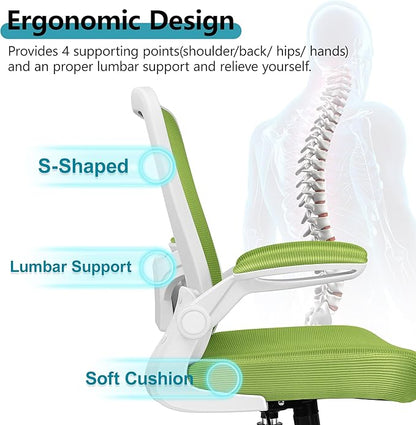 Office Chair, FelixKing Ergonomic Desk Chair Breathable Mesh Chair with Adjustable High Back Lumbar Support Flip-up Armrests, Executive Rolling Swivel Comfy Task Computer Chair for Home Office (Green)